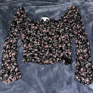Crave Fame Black and Pink Floral Blouse